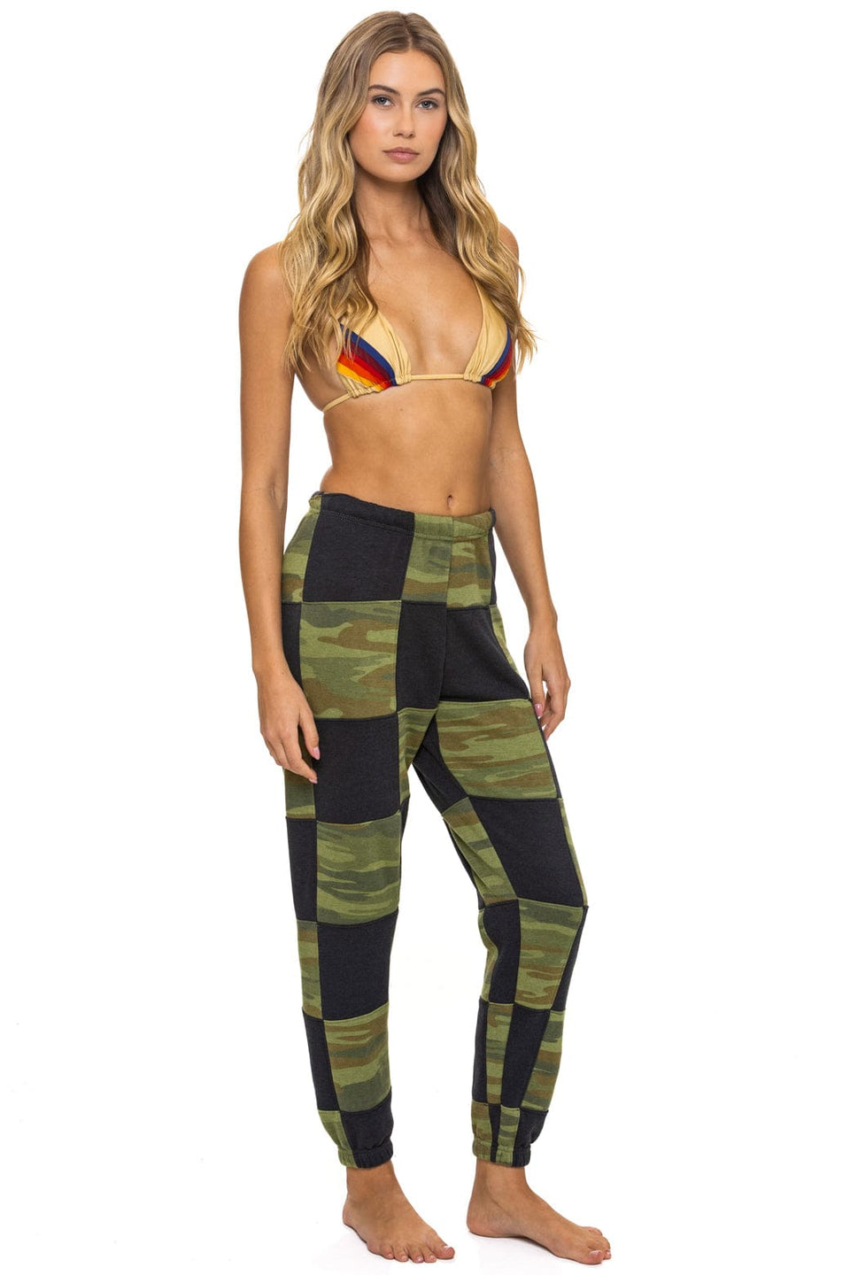 AVIATOR NATION CHECK QUILTED SWEATPANTS - SMOKE // CAMO