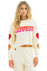 AIVATOR NATION LOVER HEART FADE CROPPED CREW SWEATSHIRT - VINTAGE WHITE