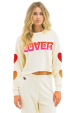 AVIATOR NATION LOVER HEART FADE CROPPED CREW SWEATSHIRT - VINTAGE WHITE