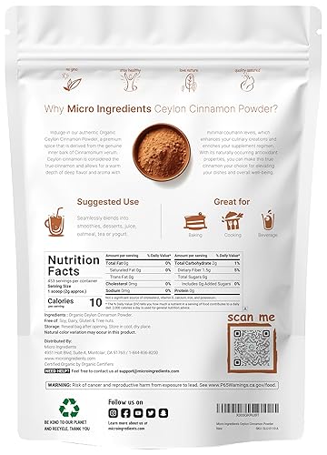 MICRO INGREDIENTS ORGANIC CEYLON CINNAMON POWDER 2 LB PURE SRI LANKA SPICE, NON-GMO, ADDITIVE-FREE BULK