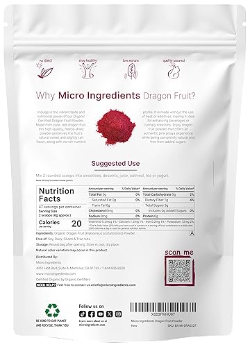 MICRO INGREDIENTS ORGANIC DRAGON FRUIT POWDER 10OZ - 100 NATURAL FREEZE-DRIED PINK PITAYA, NO SUGAR, VEGAN