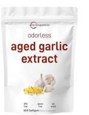 MICRO INGREDIENTS ODORLESS GARLIC SOFTGELS 300 COUNT 2-YEAR AGED GARLIC EXTRACT NON-GMO, GLUTEN-FREE