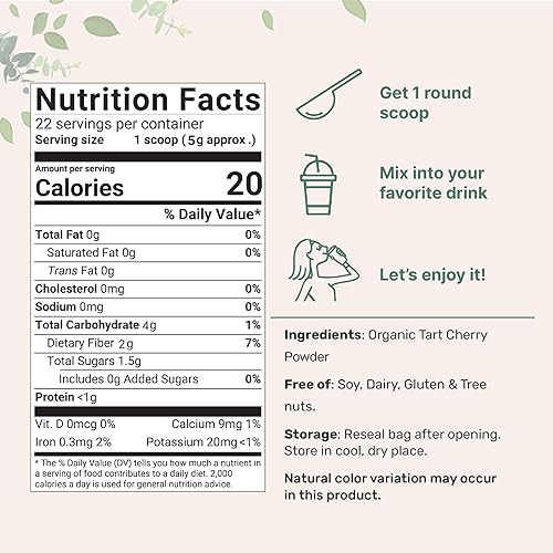 MICRO INGREDIENTS  ORGANIC TART CHERRY POWDER 4OZ 100 NATURAL, NON-GMO, VEGAN, NO SUGAR OR ADDITIVES
