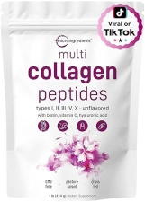 MICRO INGREDIENTS  MULTI COLLAGEN PEPTIDES POWDER 16OZ WITH HYALURONIC ACID, BIOTIN, VITAMIN C - KETO PALEO FRIENDLY
