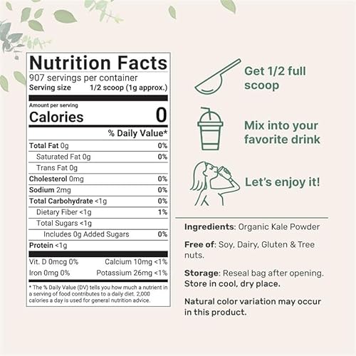 MICRO INGREDIENTS  ORGANIC KALE POWDER 2LB US GROWN, FREEZE-DRIED SUPERFOOD, VEGAN, NON-GMO, 907 SERVINGS