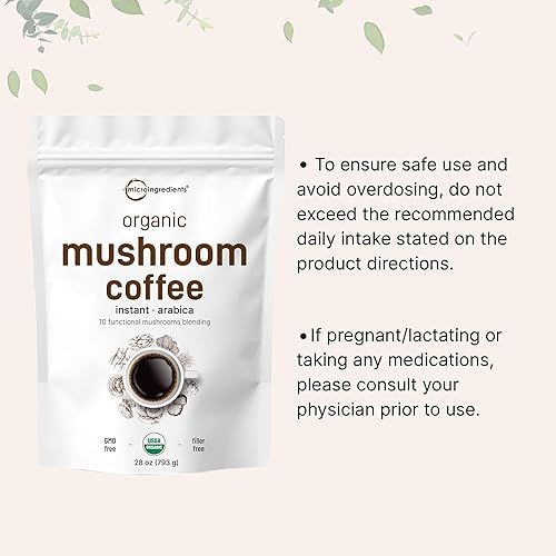 MICRO INGREDIENTS  ORGANIC INSTANT MUSHROOM COFFEE POWDER 10-IN-1 WITH LION S MANE, CHAGA, REISHI 28OZ