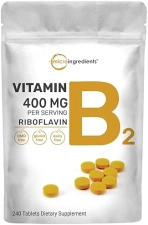 MICRO INGREDIENTS RIBOFLAVIN VITAMIN B2 400MG, 240 MINI TABLETS - ENERGY NON-GMO SUPPLEMENT