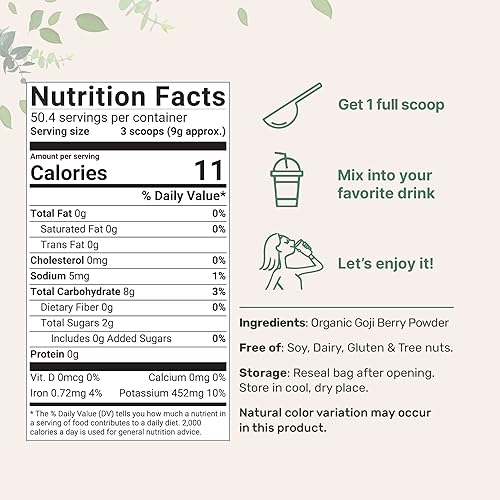 MICRO INGREDIENTS ORGANIC GOJI BERRY POWDER 16OZ 100 NATURAL, FREEZE-DRIED, NON-GMO, VEGAN, NO ADDITIVES