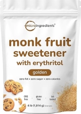 MICRO INGREDIENTS GOLDEN MONK FRUIT SWEETENER WITH ERYTHRITOL 4 LBS - KETO, ZERO CALORIE, VEGAN, NO GMO BROWN SUGAR SU