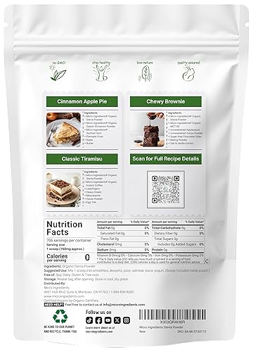 MICRO INGREDIENTS ORGANIC STEVIA POWDER 4OZ - PURE GREEN LEAF EXTRACT, ZERO CALORIE SWEETENER
