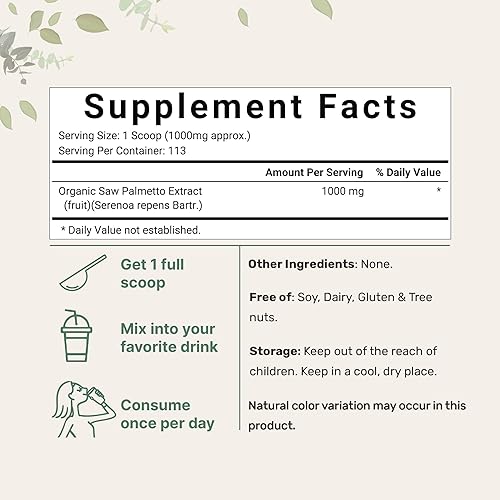 MICRO INGREDIENTS ORGANIC SAW PALMETTO POWDER 4OZ US GROWN, PURE PROSTATE HAIR GROWTH SUPPLEMENT