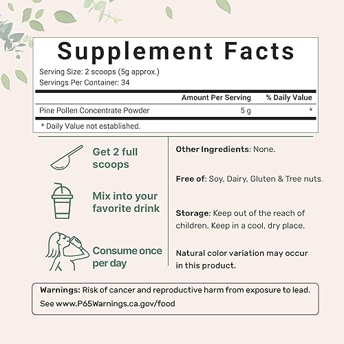 MICRO INGREDIENTS PURE PINE POLLEN POWDER 6OZ - WILD HARVESTED, IMMUNE SUPPORT, ENERGY BOOST, VEGAN, NON-GMO