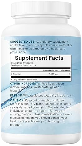 MICRO INGREDIENTS L CITRULLINE 1500MG 360 CAPSULES NITRIC OXIDE BOOSTER FOR ENERGY, MUSCLE RECOVERY HEART HEALTH