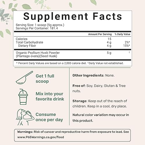 MICRO INGREDIENTS ORGANIC PSYLLIUM HUSK POWDER 2LBS NATURAL FIBER SUPPLEMENT, PREBIOTICS, VEGAN, NON-GMO