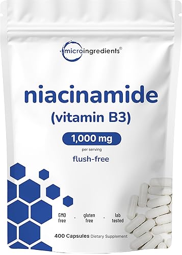 MICRO INGREDIENTS VITAMIN B3 NIACINAMIDE 500MG - 400 CAPSULES, 1000MG FLUSH-FREE NIACIN, NON-GMO, GLUTEN-FREE