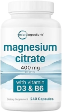 MICRO INGREDIENTS MAGNESIUM CITRATE 400MG WITH VITAMIN D3 B6, 240 CAPSULES HEART MUSCLE HEALTH