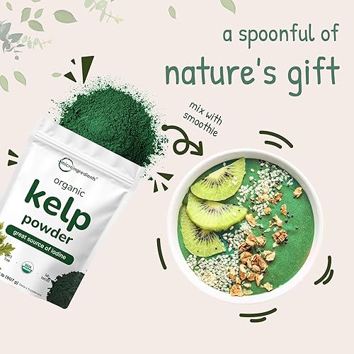 MICRO INGREDIENTS ORGANIC KELP POWDER 2LBS US GROWN, NON-GMO, VEGAN IODINE-RICH SEA VEGETABLE FOR THYROID SKIN