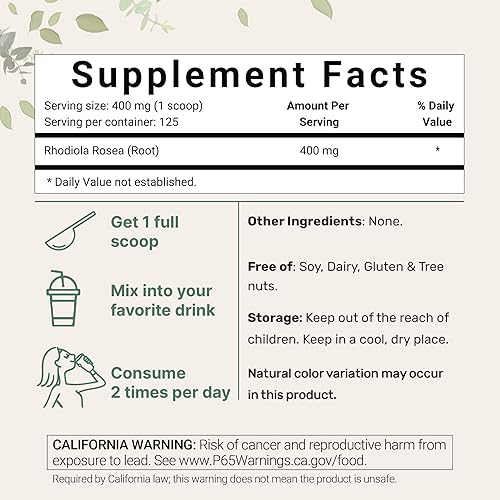 MICRO INGREDIENTS RHODIOLA ROSEA ROOT EXTRACT POWDER 50G ADAPTOGEN WITH ROSAVINS SALIDROSIDES, ENERGY SUPPORT