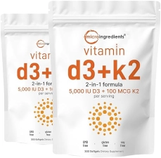 MICRO INGREDIENTS VITAMIN D3 5000 IU K2 MK-7 100 MCG, 600 SOFTGELS, NON-GMO, GLUTEN-FREE