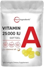 MICRO INGREDIENTS MAXIMUM STRENGTH VITAMIN A 25000 IU - 500 SOFTGELS WITH COCONUT OIL, NON-GMO, EASY TO SWALLOW