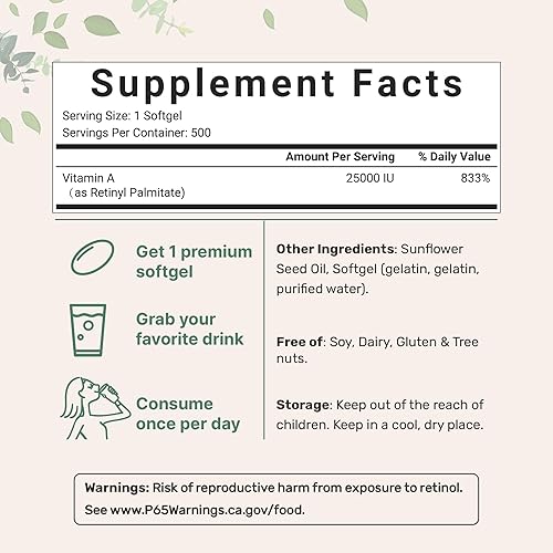 MICRO INGREDIENTS MAXIMUM STRENGTH VITAMIN A 25000 IU - 500 SOFTGELS WITH COCONUT OIL, NON-GMO, EASY TO SWALLOW