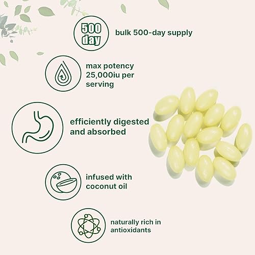 MICRO INGREDIENTS MAXIMUM STRENGTH VITAMIN A 25000 IU - 500 SOFTGELS WITH COCONUT OIL, NON-GMO, EASY TO SWALLOW