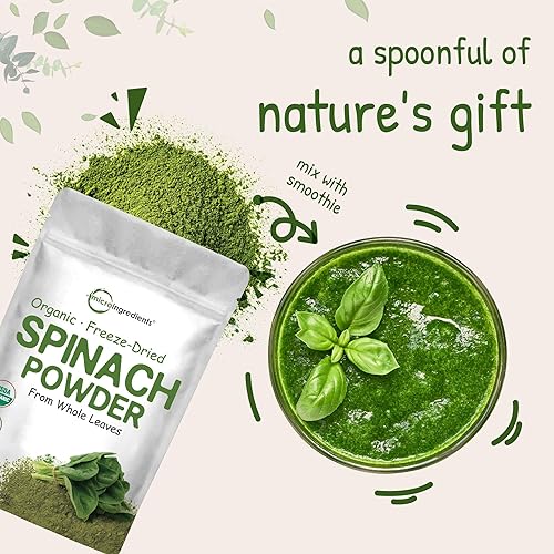 MICRO INGREDIENTS  ORGANIC US GROWN SPINACH POWDER 1LB FREEZE-DRIED, NON-GMO, VEGAN, RICH IN NUTRIENTS