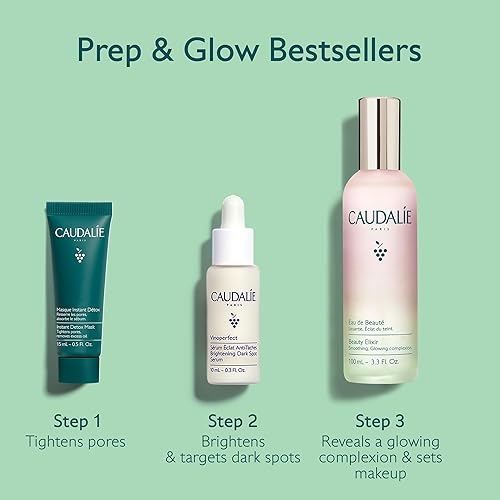 CAUDALIE PREP GLOW VALENTINE S DAY GIFT SET WITH BEAUTY ELIXIR, DETOX MASK RADIANCE SERUM