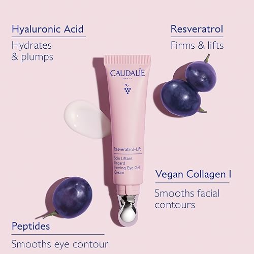 CAUDALIE RESVERATROL-LIFT FIRMING EYE GEL CREAM WITH PEPTIDES, HYALURONIC ACID VEGAN COLLAGEN 15ML