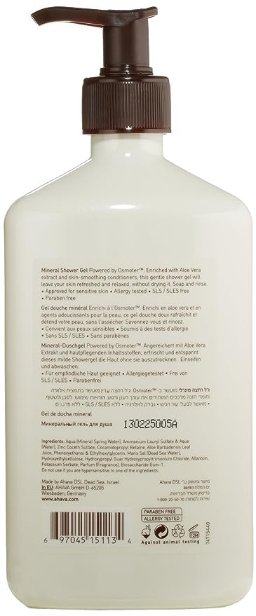 AHAVA DEAD SEA MINERAL SHOWER GEL HYDRATING BODY WASH WITH DEAD SEA WATER EXTRACTS
