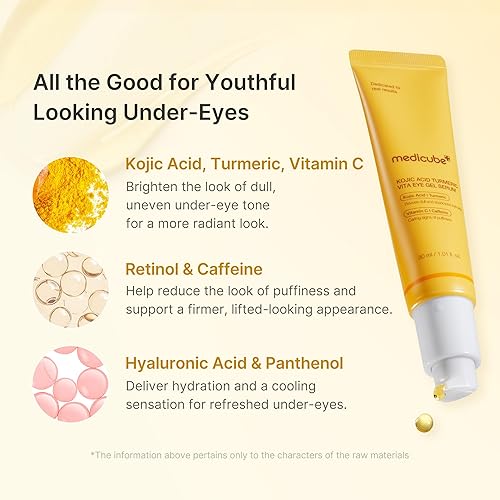 MEDICUBE EYE SERUM WITH KOJIC ACID, TURMERIC, VITAMIN C RETINOL BRIGHTENING KOREAN EYE GEL