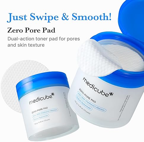 MEDICUBE ZERO PORE PAD 2.0 DUAL-TEXTURE EXFOLIATING TONER PADS WITH AHA BHA, 70 COUNT