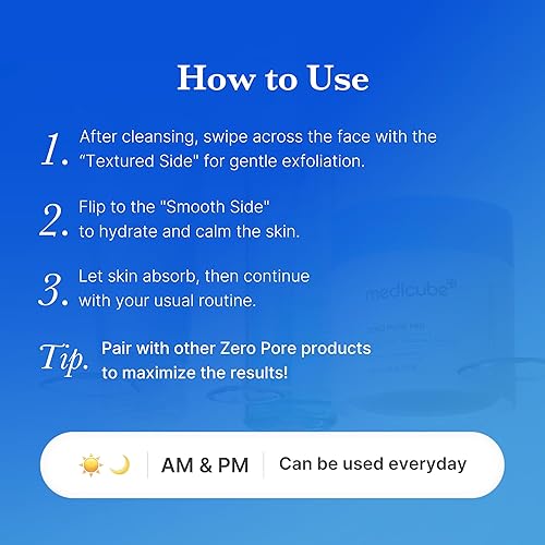 MEDICUBE ZERO PORE PAD 2.0 DUAL-TEXTURE EXFOLIATING TONER PADS WITH AHA BHA, 70 COUNT