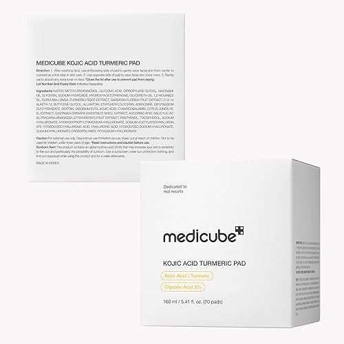 MEDICUBE KOJIC ACID TURMERIC TONER PADS FOR TROUBLED SKIN, SOOTHING CLARIFYING, 70 PADS