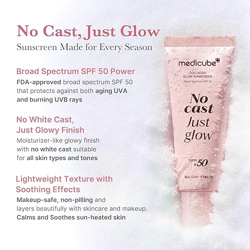 MEDICUBE NO CAST JUST GLOW SPF 50 SUNSCREEN LIGHTWEIGHT HYDRATING FACE SUNSCREEN WITH PEPTIDES CICA