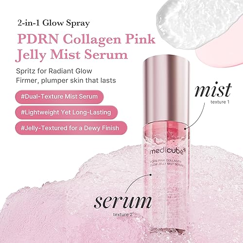 MEDICUBE JELLY MIST SERUM WITH PINK PDRN COLLAGEN HYDRATING GLOW SPRAY WITH NIACINAMIDE HYALURONIC A
