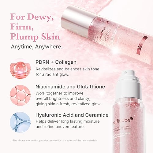 MEDICUBE JELLY MIST SERUM WITH PINK PDRN COLLAGEN HYDRATING GLOW SPRAY WITH NIACINAMIDE HYALURONIC A