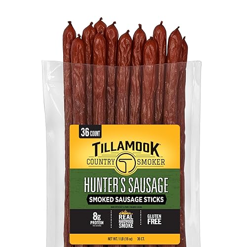 TILLAMOOK COUNTRY SMOKER HUNTERS SMOKED SAUSAGE, 16OZ, 36 COUNT MEAT STICKS, KETO SNACK