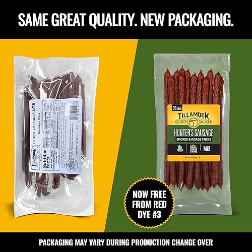 TILLAMOOK COUNTRY SMOKER HUNTERS SMOKED SAUSAGE, 16OZ, 36 COUNT MEAT STICKS, KETO SNACK