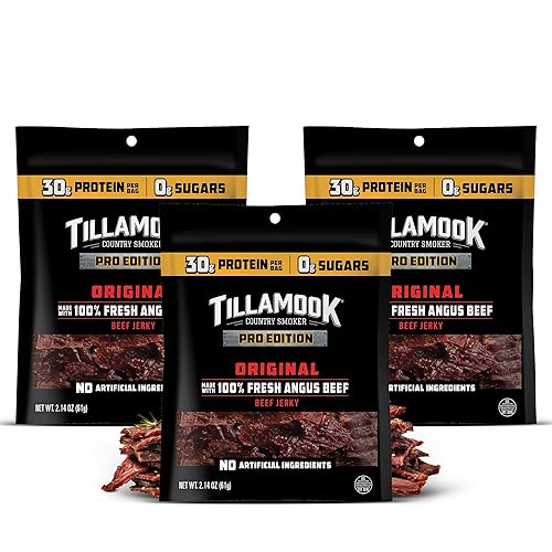 TILLAMOOK ZERO SUGAR BEEF JERKY 3-PACK, HARDWOOD SMOKED ANGUS, KETO, LOW CARB, GLUTEN-FREE