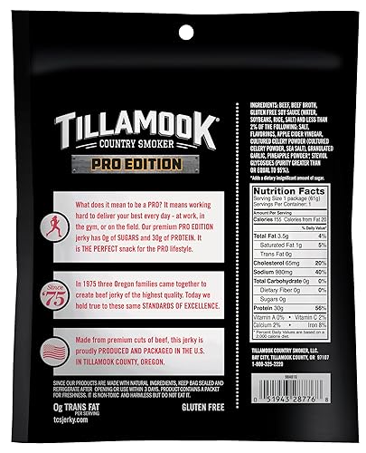 TILLAMOOK ZERO SUGAR BEEF JERKY 3-PACK, HARDWOOD SMOKED ANGUS, KETO, LOW CARB, GLUTEN-FREE