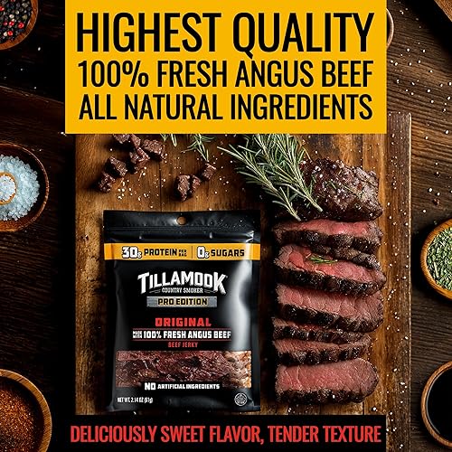 TILLAMOOK ZERO SUGAR BEEF JERKY 3-PACK, HARDWOOD SMOKED ANGUS, KETO, LOW CARB, GLUTEN-FREE