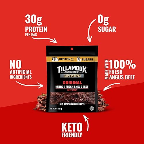 TILLAMOOK ZERO SUGAR BEEF JERKY 3-PACK, HARDWOOD SMOKED ANGUS, KETO, LOW CARB, GLUTEN-FREE