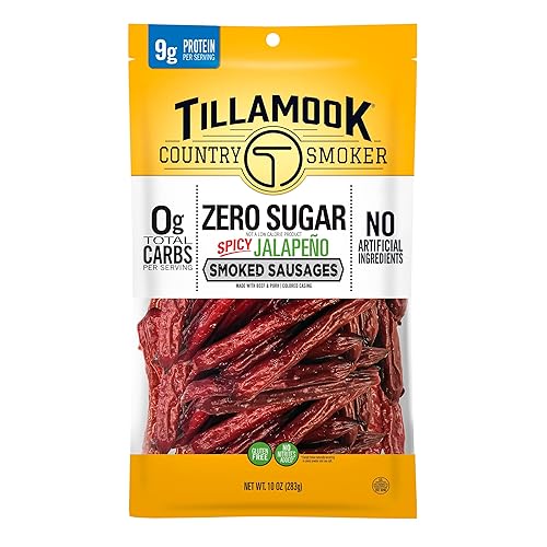 TILLAMOOK COUNTRY SMOKER SPICY JALAPEñO KETO SAUSAGES, ZERO SUGAR, 10 OZ