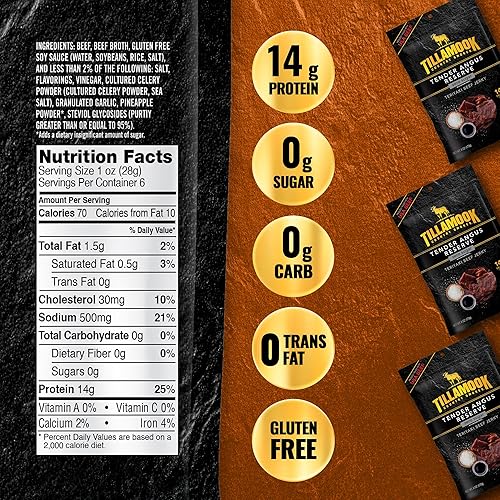 TILLAMOOK COUNTRY SMOKER ANGUS TERIYAKI BEEF JERKY 6OZ SLOW-SMOKED, GLUTEN-FREE, HIGH PROTEIN