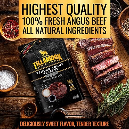 TILLAMOOK COUNTRY SMOKER ANGUS TERIYAKI BEEF JERKY 6OZ SLOW-SMOKED, GLUTEN-FREE, HIGH PROTEIN