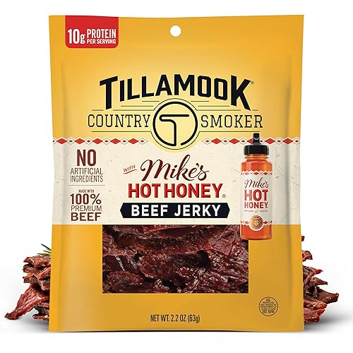 TILLAMOOK COUNTRY SMOKER MIKES HOT HONEY BEEF JERKY 2.2OZ - HARDWOOD SMOKED, LOW CARB, HIGH PROTEIN