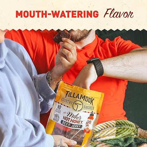 TILLAMOOK COUNTRY SMOKER MIKES HOT HONEY BEEF JERKY 2.2OZ - HARDWOOD SMOKED, LOW CARB, HIGH PROTEIN
