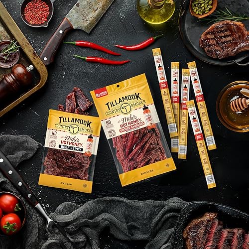 TILLAMOOK COUNTRY SMOKER MIKES HOT HONEY BEEF JERKY 2.2OZ - HARDWOOD SMOKED, LOW CARB, HIGH PROTEIN