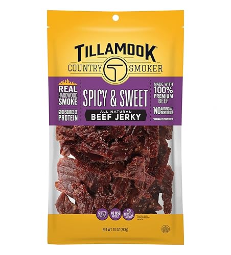 TILLAMOOK COUNTRY SMOKER SPICY SWEET HARDWOOD SMOKED BEEF JERKY, 10 OZ